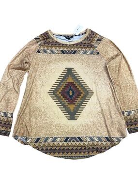 ShallWe Women’s Long Sleeve Tunic Top Aztec Geometric Southwestern Print Size M